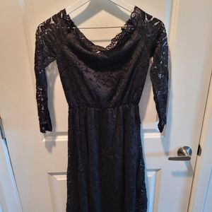 Black, lace, stretchy, off-the-shoulder dress